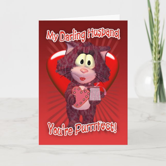 Valentine's Day Card For Husband With Cute Cat (Front)