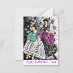 Valentine's Day Card Ladies Drinking Red Wine