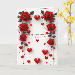 Valentine's Day Card Red Roses Red Hearts