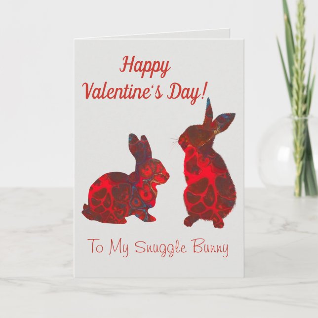 Valentines Day Card Snuggle Bunny Red Art (Front)