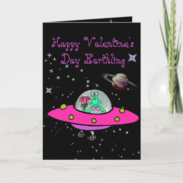 Valentine's Day Card w/Alien in a Spaceship (Front)