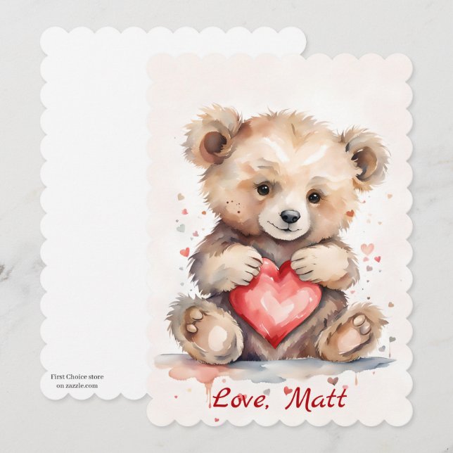 Valentine's Day card with Bear and custom text (Front/Back)