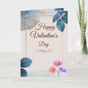 Valentine's Day Card with Butterflies and Flowers