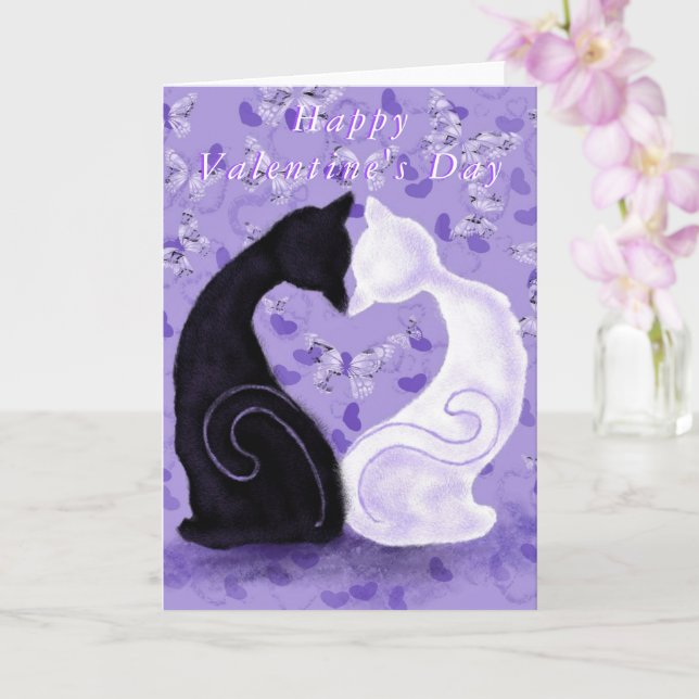 Valentine's Day Card with Couple Cat Love (Orchid)