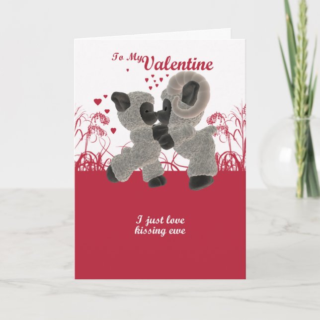 Valentine's Day Card With Cute Kissing Sheep (Front)