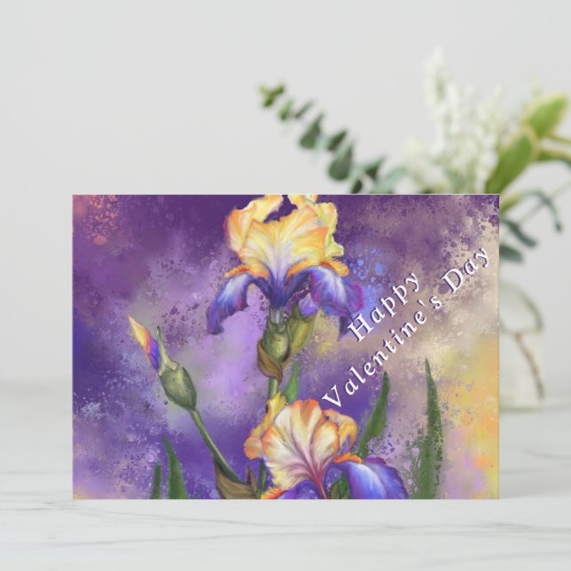 Valentine's Day Card with Iris Flowers (Standing Front)