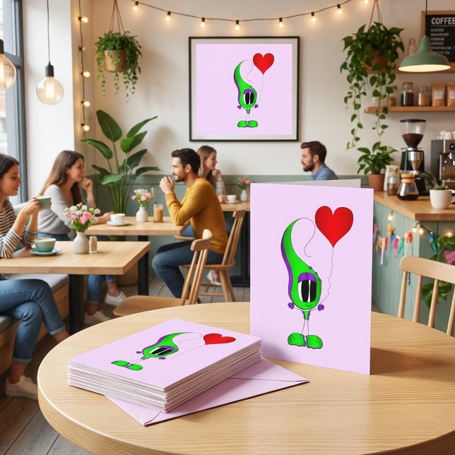 Valentine's Day Cartoon Character Holiday Card (Whoa! Check out this very cool cartoon heart and Valentine's Day greeting card!)