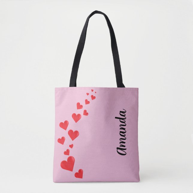 Valentine's Day Cascading Red Heart Tote Bag (Front)