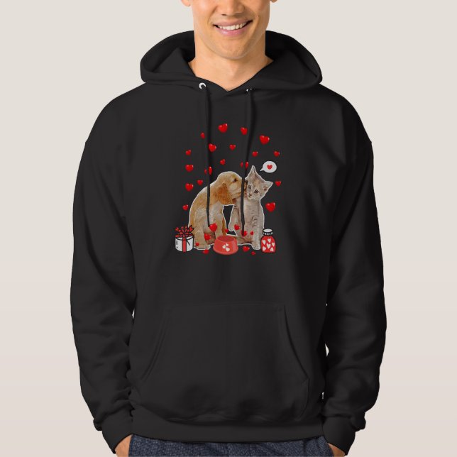 Valentines Day Cat Dog Lover  Cat Dog Dad Mum T Sh Hoodie (Front)