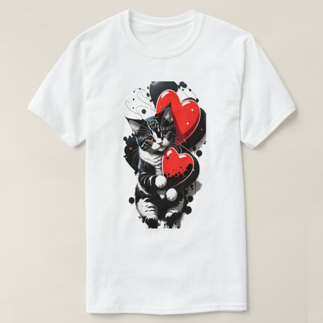 Valentine's Day Cat Heart's Holiday T-Shirt (Design Front)