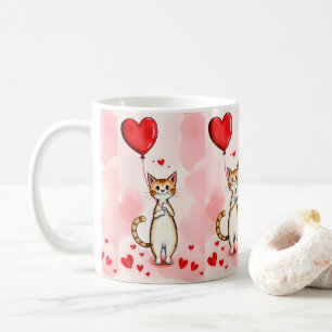 Valentine's Day Cat Red Hearts Mugs