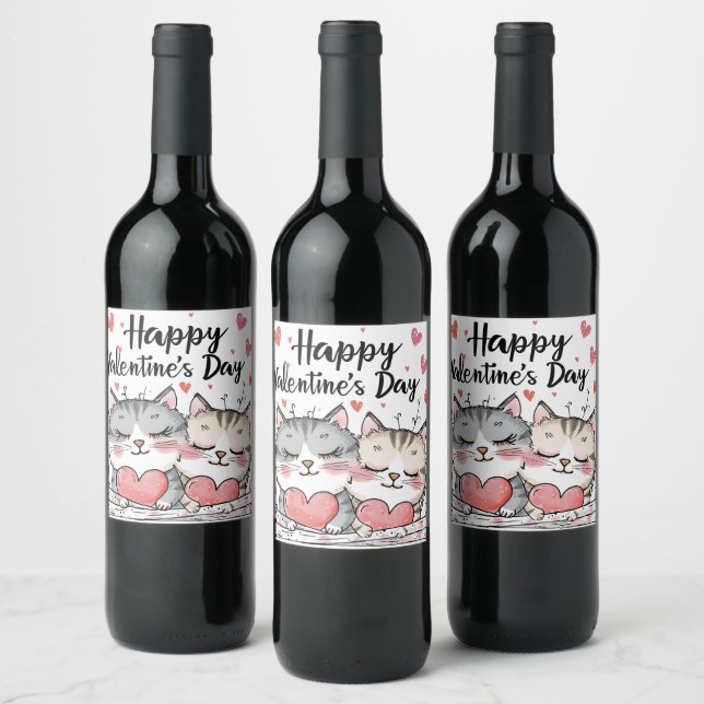 Valentine's Day Cat  Wine Label (Bottles)