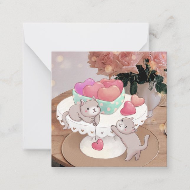 Valentine's Day: Cats, Heart Cookies & Flowers Card (Front)