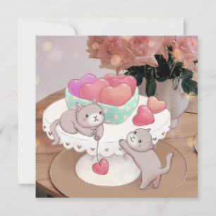 Valentine's Day: Cats, Heart Cookies & Flowers Holiday Card