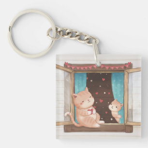Valentine's Day: Cats & Hearts Illustration Key Ring