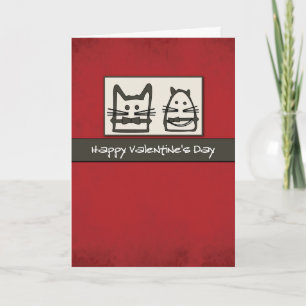 Valentine's Day Cats on Red Holiday Card