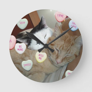 Valentine's Day Cats Round Clock