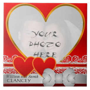 Valentine's Day Ceramic Tile Photo Frame with Name