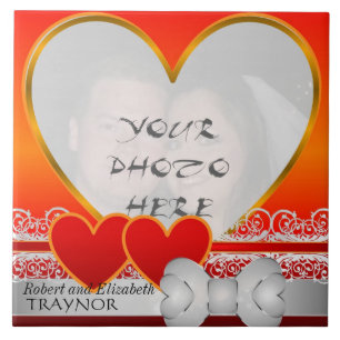 Valentine's Day Ceramic Tile Photo Frame with Name