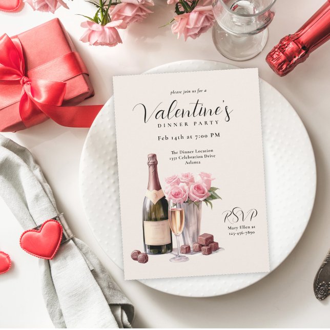Valentine's Day Champagne Dinner Party Invitation (Creator Uploaded)