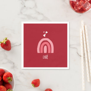 Valentine's Day Cheerful Red Pink Rainbow Hearts Napkin