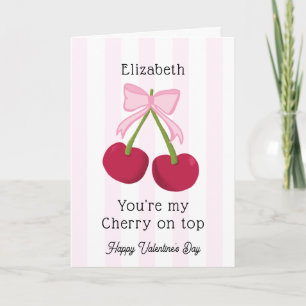 Valentine's Day Cherry on Top Coquette Stripes Card