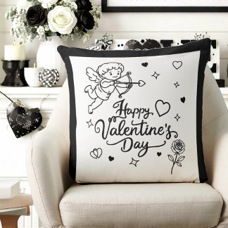 Valentines Day Cherub & Romantic Doodle Design Cushion