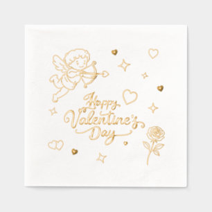 Valentines Day Cherub & Romantic Doodle Design Foil Napkins