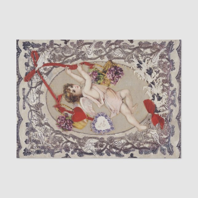 Valentine's Day Cherub with Baskets of Flowers Tissue Paper (Front)