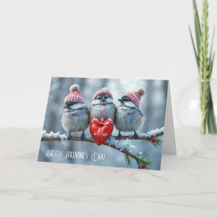 Valentine's Day Chickadees With Red Heart Holiday Card
