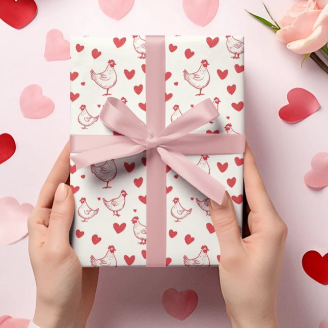Valentine's Day Chicken Heart Love Wrapping Paper (Creator Uploaded)