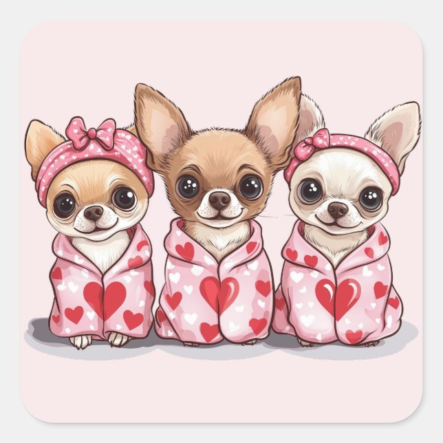 Valentines Day Chihuahua Dogs Square Sticker (Front)