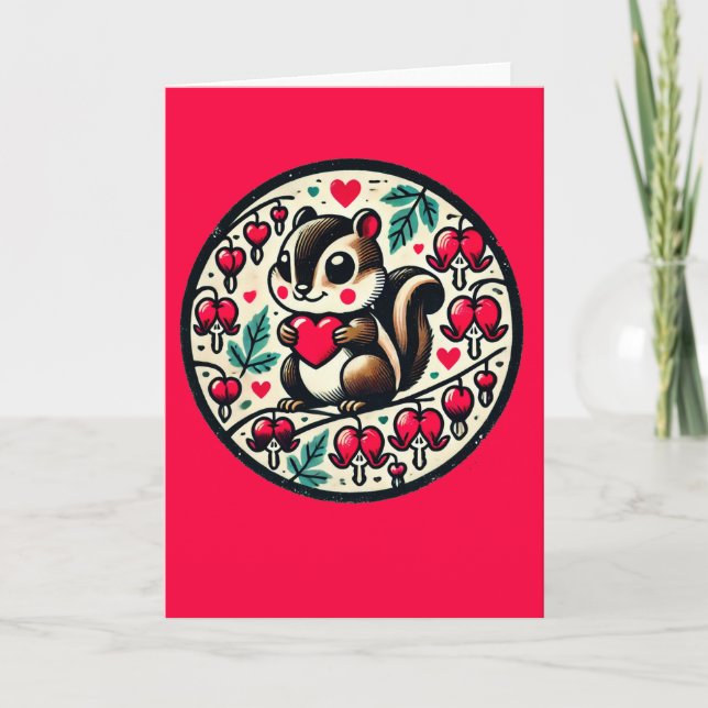 Valentine's Day Chipmunk Bleeding Hearts Flowers   Card (Front)