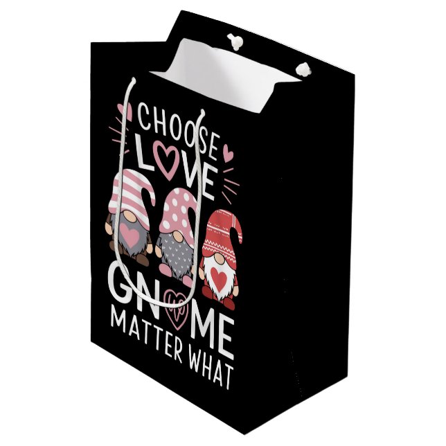 Valentines Day Choose Love Gnome Matter What  Medium Gift Bag (Front Angled)