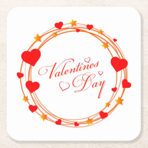 Valentine's Day Circle Design-25695 Square Paper Coaster
