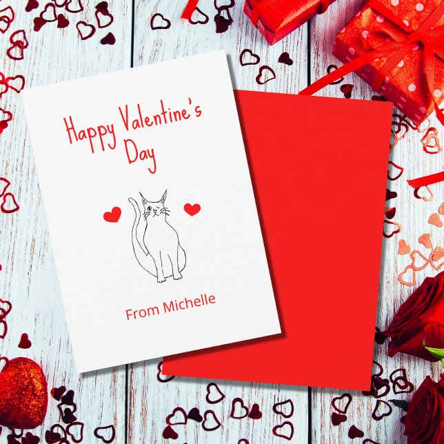 Valentine's Day Classroom Party Cute Cat Hearts Card (Creator Uploaded)