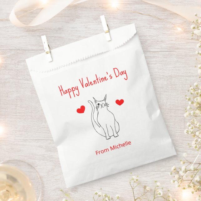 Valentine's Day Classroom Party Hearts Cute Cat  Favour Bags (Clipped)