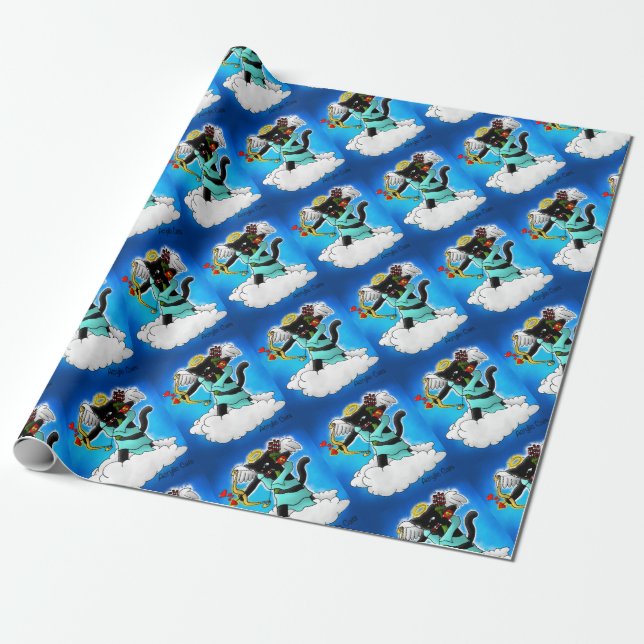 Valentine's Day Coal Black Cupid Cat+BGC Wrapping Paper (Unrolled)