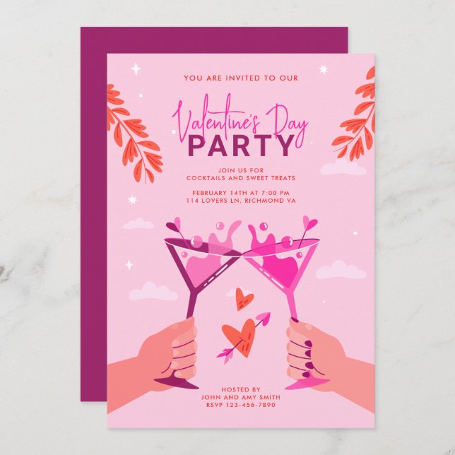 Valentines Day Cocktail Party Invitation (Front/Back)