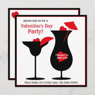 Valentine's Day Cocktails Simple Party Invitation