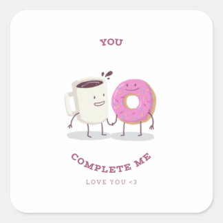 valentine's day coffee and doughnut character square sticker