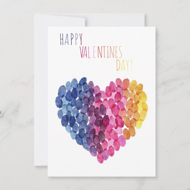 Valentine's Day, colorful Heart of fingerprints,  Holiday Card (Front)