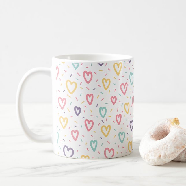 Valentine's Day Colorful Hearts Mugs (With Donut)