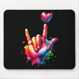 Valentines Day Colourful Asl I Love You Heart Wome Mouse Pad
