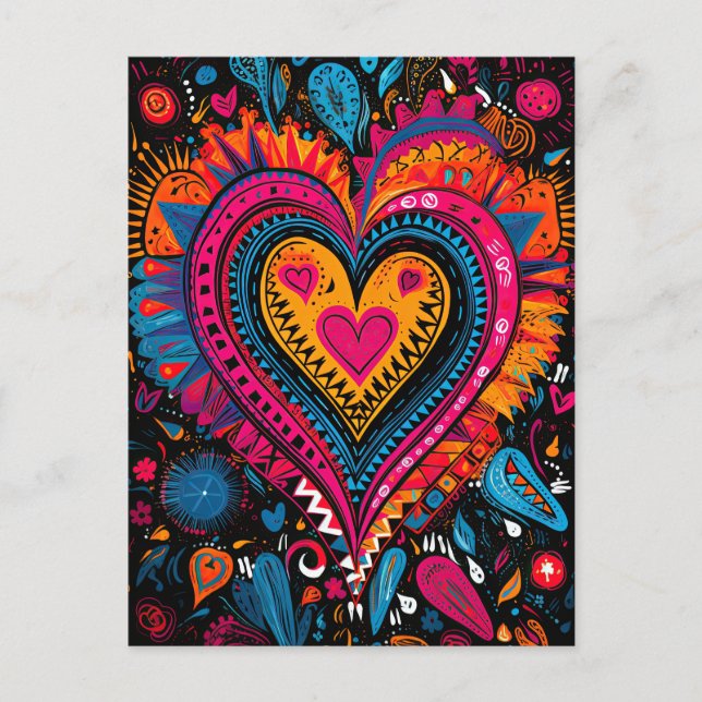 Valentine's Day Colourful Hearts Love Postcard (Front)