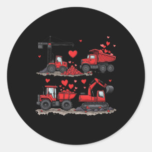 Valentines Day Construction Truck Hearts Boys Kids Classic Round Sticker