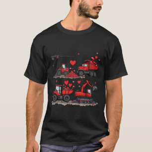 Valentines Day Construction Truck Hearts Boys Kids T-Shirt