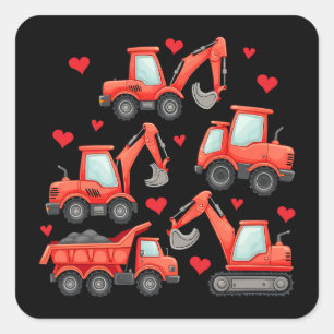 Valentines Day Construction Trucks Square Sticker