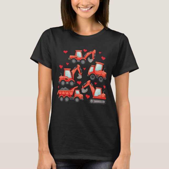 Valentines Day Construction Trucks T-Shirt (Front)