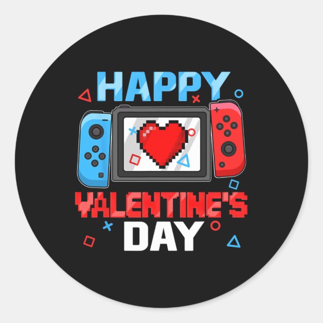 Valentines Day Controller Video Game Heart Boy Tod Classic Round Sticker (Front)